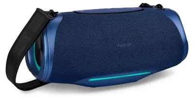Image de MEDION P61762 Haut-parleur portable Bluetooth (batterie, Bass Boost, boîte à musique, effets lumineux RGB, protection contre l'eau IPX7 & robuste, powerbank intégré, 2X 25 W RMS) Bleu