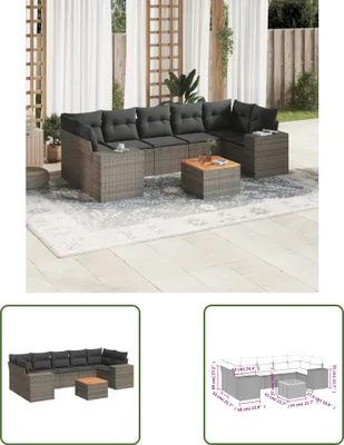 Produktbild von The Living Store 8-tlg. Garten-Sofagarnitur mit Kissen Grau Poly Rattan
