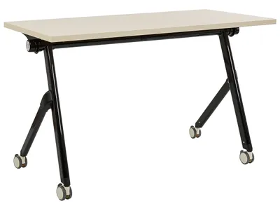 Produktbild von BELIANI Schreibtisch Heller Holzfarbton u. Schwarz 120 x 60 cm Klappbar Faltbar mit Rollen Mobil Bürotisch für Homeoffice Büro Modernes Design