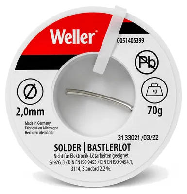 Produktbild von Weller Lötdraht/Lötzinn bleifrei Sn97Cu3 2,0mm 70g Spule T0051405399