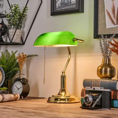Produktbild von Mezzovilla Tischlampe aus Metall/Glas in Goldfarben/Grün/Weiß, Schreibtischlampe