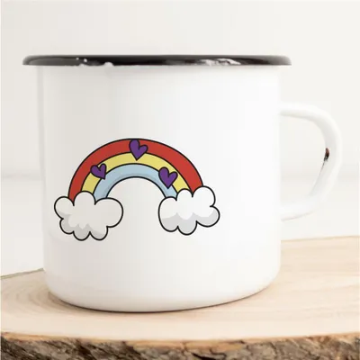 Produktbild von Huuraa Emaille Tasse Regenbogen Geschenk Kaffeebecher Vintage 300ml Regenbogen Präsent