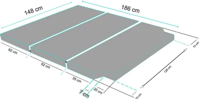 Produktbild von Universal Viskoelastische Klappmatratze VW T4 T5 T6 T6.1 Multivan Camper Van Reisemobil California Beach Caravelle Transporter Faltmatratze Bezug Grau