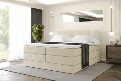 Produktbild von ALTDECOR Boxspringbett mit Matratze und Lattenrost, Topper, Polsterbett mit Bettkasten, Bett mit Stauraum H3- und H4- Matratze, Doppelbett, Springboxbett -LIRO KING-180x200 - Beige Monolith