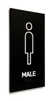 Herren-WC-Schild mit Braille, Acryl, schwarz matt, 13x22,75 cm