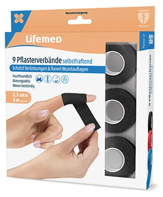 Zdjęcie produktu dla Lifemed Rollen Pflaster schwarz 5000 x 25mm 9 Stück 99053