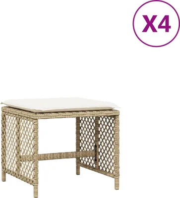 Zdjęcie produktu dla vidaXL Stołek ogrodowy z poduszką 4 szt. Beżowy 41x41x36 cm Poli rattan