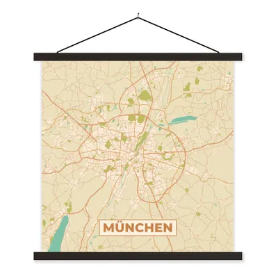 Produktbild von MuchoWow® Textilposter Stadtplan - München - Stadtplan - Vintage 90x90 cm mit schwarzem Rahmen - Magnetisches