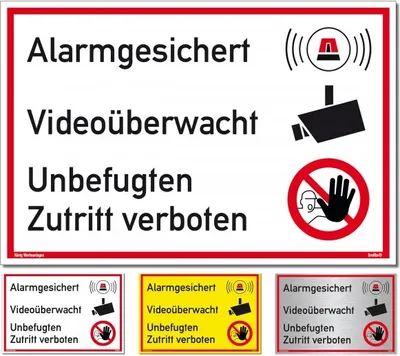 Produktbild von Dreifke® Schild Alarmgesichert Videoüberwacht | Alu Schild mit UV-Schutz silber gebürstet (300x200x3mm)