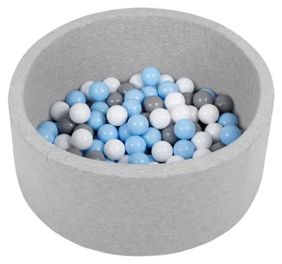 Produktbild von Weicher Hundepool aus Schaumstoff, Hundeplanschbecken mit bunten Bällen, Spielbereich für Hunde und Katzen, abnehmbarer waschbarer Bezug, hellgrau: grau/weiß/babyblau