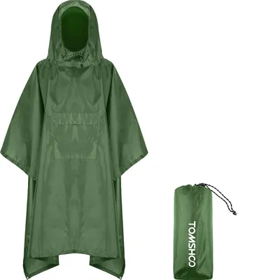 Produktbild von TOMSHOO Regenponcho mit Kapuze und Tasche, leicht, wasserdicht, Regenmantel, Jacke, Sonnenschutz fuer Maenner und Frauen, Camping, Wandern, Reisen