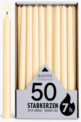 Produktbild von pajoma® 50 Stabkerzen 250 x 20 mm, Creme/Elfenbein | Brenndauer ca. 7 Stunden, Kerzen Tafelkerzen Spitzkerzen, KI-generiertes Bild