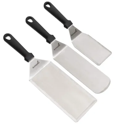Imagen del producto de Juego de espátulas de acero inoxidable, de 2 piezas, para hamburguesas y carnes a la parrilla, accesorios para la cocina y la barbacoa