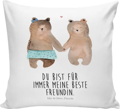 Produktbild von Mr. & Mrs. Panda kissen für sofa Bär Freundin - Weiß - Geschenk, Kopfkissen 40x40, Kuschelkissen, bedruckt, Teddy, couch, Sofakissen