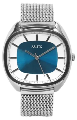 Produktbild von Aristo - Blau / Weiß / Silber - Quarz Herrenuhr mit Edelstahlarmband - 4H231-M