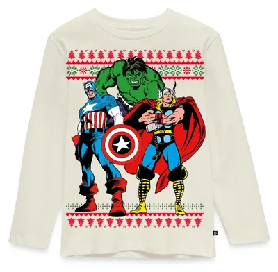 Produktbild von Spreadshirt Avengers Superhelden Ugly Christmas Kinder Premium Langarmshirt, 98/104 (2 Jahre), Naturweiß