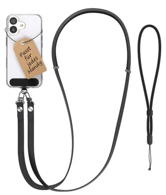 Produktbild von EAZY CASE Handykette Universal zum Umhängen kompatibel mit jedem Handy, Kette mit Hülle, verstellbare Handykordel mit Karabiner für Handyhülle in Schwarz