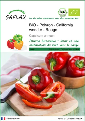 Image de SAFLAX  -- Poivron - California wonder - Rouge - 20 graines - Capsicum