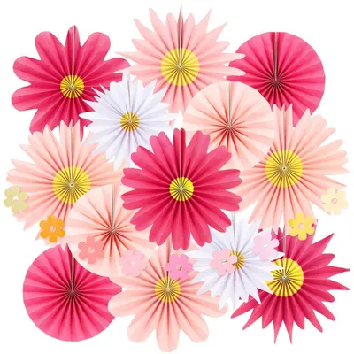 Produktbild von 14-teiliges Papierfächer Deko Set Rosa Blumen Girlande zum Aufhängen für Partys