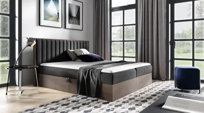 Produktbild von Kontinentales Bett 120x200 CHANTELLE 4 - dunkle Eiche / Graphit + GRATIS Matratzenauflage