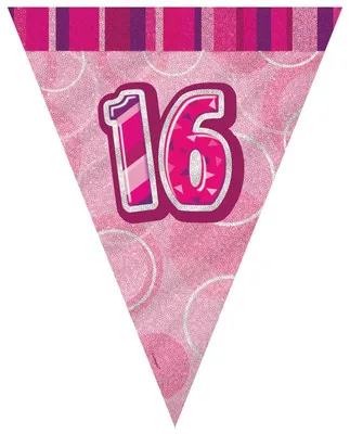 Produktbild von 16. Geburtstag | Wimpelkette pink