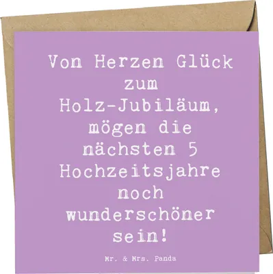 Produktbild von Mr. & Mrs. Panda Glückwunschkarte Spruch 5. Hochzeitstag Holzhochzeit - Lavendeltraum - Geschenk, doppelkarte, Heiraten, Klappkarte, Ehebotschaft, Grußkarte, Geschenke