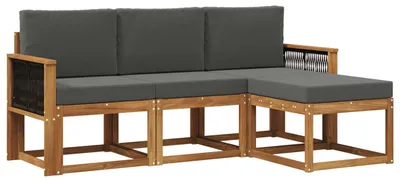 Image de vidaXL Ensemble de canapés d'extérieur avec coussins 4 pièces Nature et Anthracite