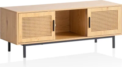 Produktbild von WOHNLING Lowboard Eiche-Nachbildung mit Wiener Geflecht 120x45,5x40 cm TV-Kommode Zeitlos mit Schiebe-Türen TV-Schrank Hoch Fernsehtisch Fernsehschrank