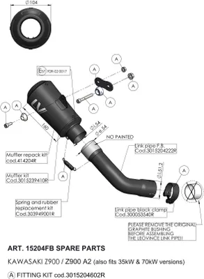 Image de Silencieux LeoVince pièce de rechange d'échappement, noir, Ø 54mm 160mm, droit compatible avec LV-10
