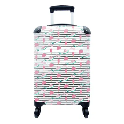 Produktbild von MuchoWow® Koffer Handgepäck Trolley Rollkoffer Kleine Reisekoffer mit 4 Rollen - Rosa - Sommer - Muster - Cabin Size < 55x40x23 cm & 55x40x20 cm - Fotokoffer - Kabinenkoffer - Boardgepäck - Reise-Box - Reisekoffer - Reisegepäck - Koffer mit Bild - Trolley für Kinder