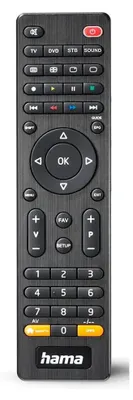 Obrázek produktu pro HAMA Univerzální infračervené dálkové ovládání TV (pro 4 zařízení, s aplikačním tlačítkem, předprogramované) Barva černá