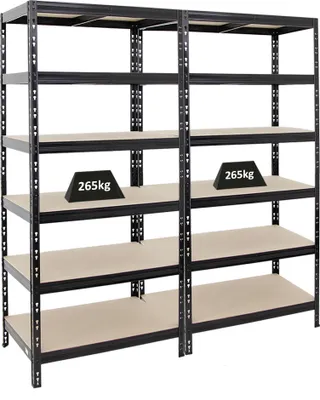 Produktbild von Mega Deal | 2x Schwerlastregal Giant Tiger | HxBxT 200x90x60 cm | Fachlast 265kg | 6-Ebenen | Schwarz