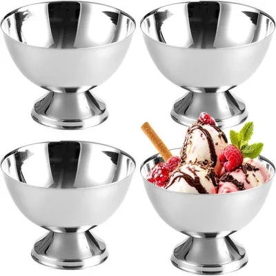 Eisbecher-Set aus Edelstahl, 4 Stück, 200 ml, spülmaschinengeeignet