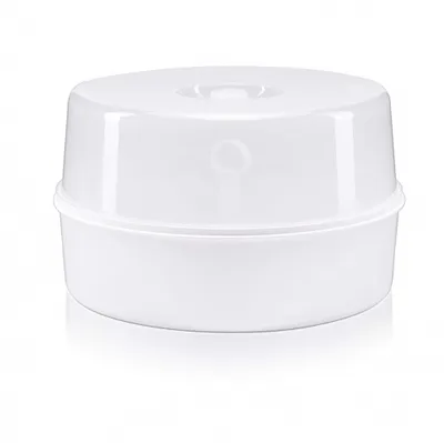 A white microwave sterilizer with a clear lid, shown from a front-side angle on a white background.