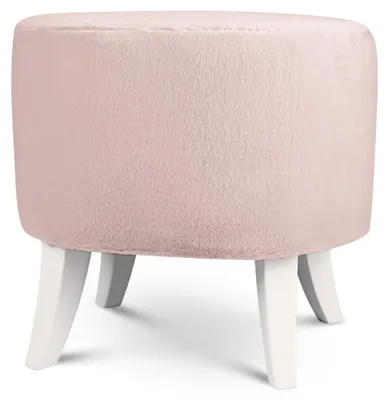 Produktbild von MG Design Ovaler Kunstfell-Hocker 42 x 52 cm in Rosa mit Holzbeinen - Gepolsterter Fußhocker für Wohnzimmer oder Schlafzimmer