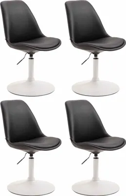 Image de Lot de 4 chaises de salle à manger CLP Maverick en similicuir, pivotantes et réglables en hauteur en continu, structure noire, couleur blanche