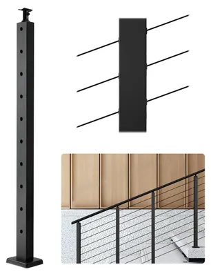 Zdjęcie produktu dla Słupek Poręczy Kablowej Vevor 914X25 4X50 8Mm Stal Nierdzewna Czarny