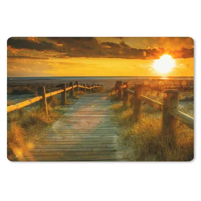 Produktbild von MuchoWow® Schreibtischunterlage Sonne - Strand - Düne - Horizont - Gras - Weg - Orange 60x40 cm - XXL Mauspad - Großes Mauspad