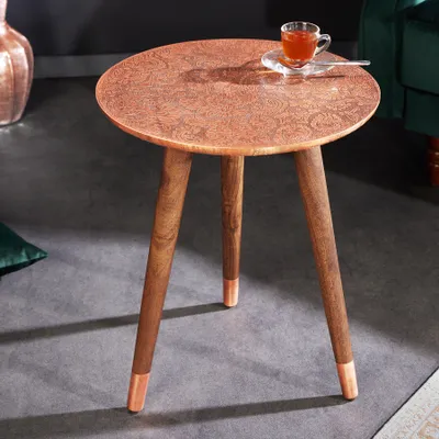 Produktbild von riess-ambiente Design Beistelltisch ALCAZAR 50cm antik kupfer Metall Mangoholz rund