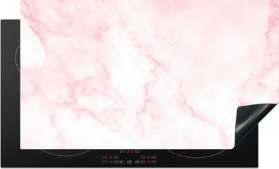 Produktbild von KitchenYeah© Herdabdeckplatte Marmor - Weiß - Rosa - Chic - Marmoroptik , 91x52cm, Küche Deko, Glaskeramikkochfeld Herdabdeckung, Abdeckplatte fùr Kochfeld
