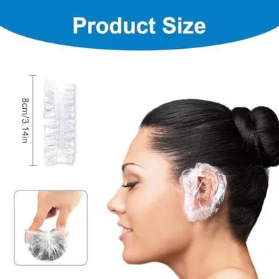 Produktbild von 300 Stück Transparente Einweg Ohrenschützer Ear Covers Wasserdicht Ohrbedeckungen Kunststoff Ohrkappen Ohrschutzabdeckung für Haarfärbemittel Dusche Baden Zuhause Haar-Salon