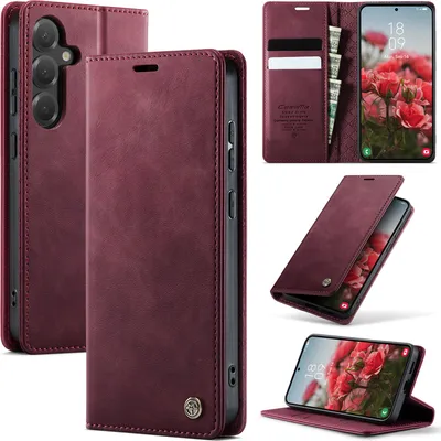 Produktbild von Handyhülle für Samsung Galaxy S24 / S25 Hülle Leder mit RFID Schutzhülle Klapphülle Magnet Kartenfach Standfunktion Rot