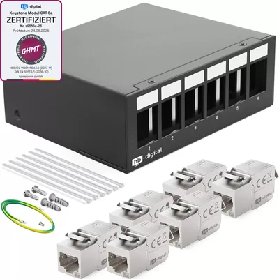 Produktbild von hb-digital Patch Panel 6 Port mit 6 x Keystone Module Cat 6a schwarz
