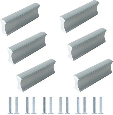 Obrázok produktu pre Uniqoos® Sada úchytiek – 6 kusov, hliník-nikel, rozmer otvorov 128 mm, dĺžka 150 mm, odolné voči korózii, vhodné pre skrine a zásuvky, moderný retro dizajn