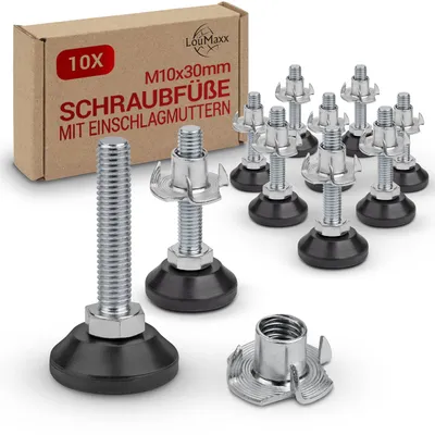 Productafbeelding van stelvoeten M10x30 mm incl. inslagmoer verstelbaar, set van 10