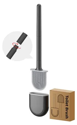 Image de Brosse pour WC de camping-car, brosse pour WC, support pour brosse de WC, ensemble brosse et support pour WC, brosse de nettoyage pour WC, brosse pour WC en silicone, adaptée à divers usages, noir