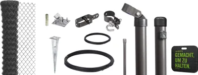 Produktbild von Alberts 690977 Maschendrahtzaun als Zaun-Komplettset, mit Einschlagbodenhülse und Kniekissen, anthrazit-metallic, Höhe 150 cm, Länge 25 m