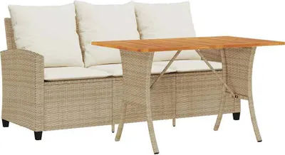 Immagine prodotto di vidaXL Divano da giardino a 3 posti con cuscini e tavolo Beige Poly Rattan