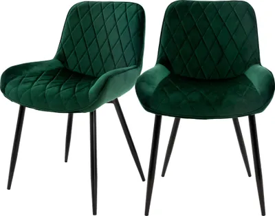Produktbild von ML-Design 2er Set Esszimmerstühle mit Rücken- und Armlehnen, Dunkelgrün, Samt Sitzfläche, Polsterstuhl mit Metallbeine