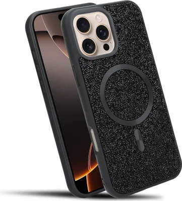 Produktbild von Cadorabo Hülle für Apple iPhone 16 PRO MAX Hülle Glitzer kompatibel mit MagSafe in SCHWARZ magnetische Handyhülle Sparkle Diamond für Apple iPhone 16 PRO MAX stoßfeste Diamant Crystal Schutzhülle mit Magnetkraft